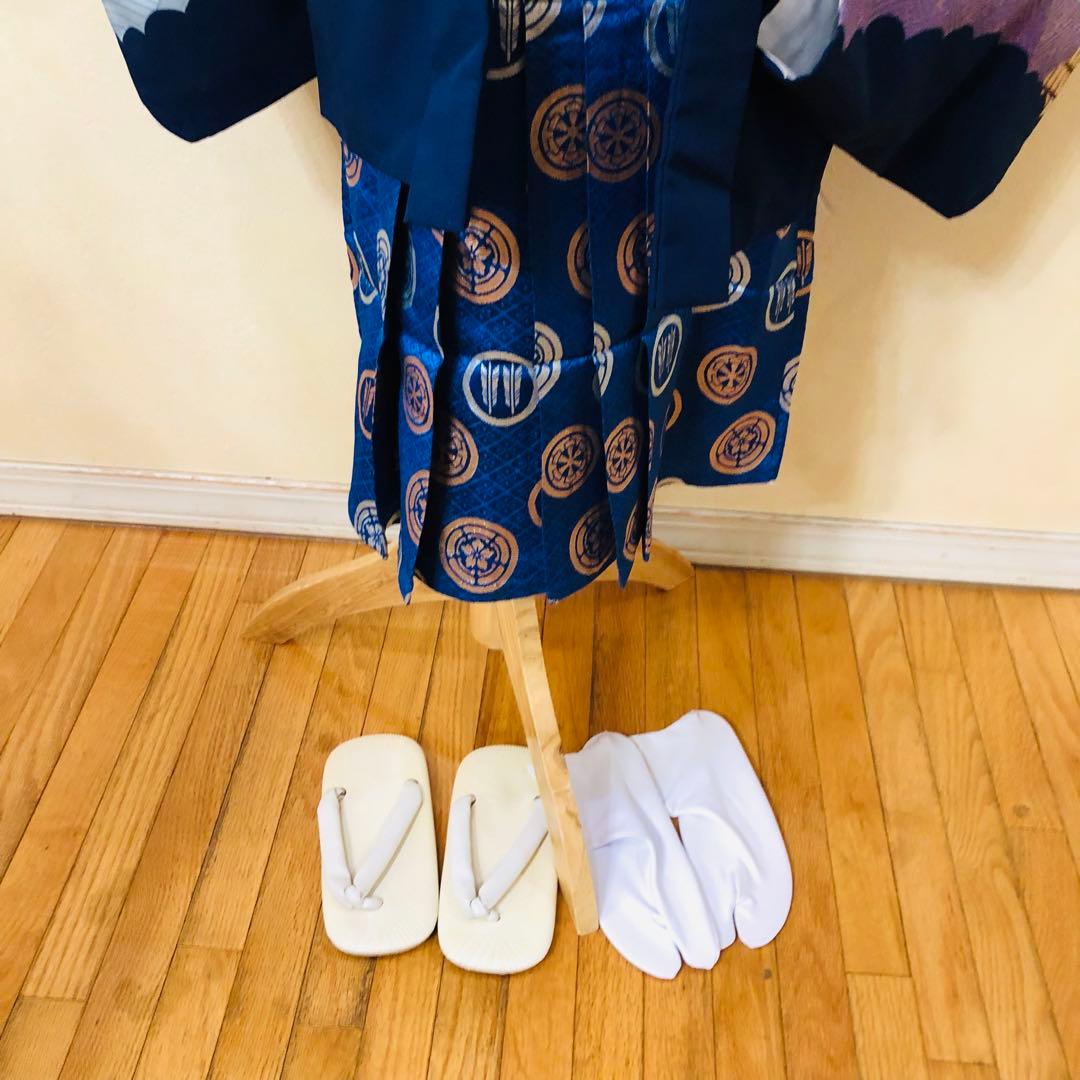 七五三５歳完全フルセット‼️豪華青系鷹金彩煌びやか⭐︎豪華金蘭刺繍袴銘品