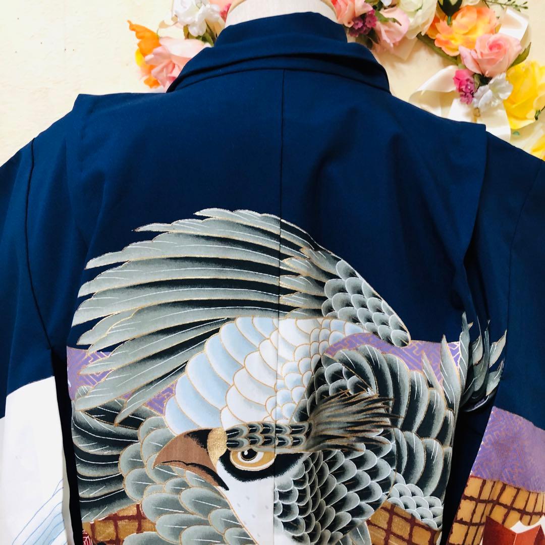 七五三５歳完全フルセット‼️豪華青系鷹金彩煌びやか⭐︎豪華金蘭刺繍袴銘品