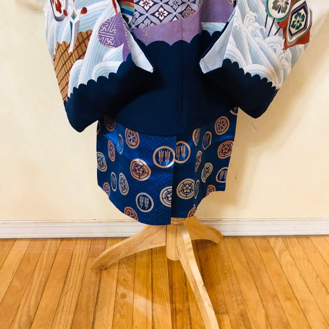 七五三５歳完全フルセット‼️豪華青系鷹金彩煌びやか⭐︎豪華金蘭刺繍袴銘品