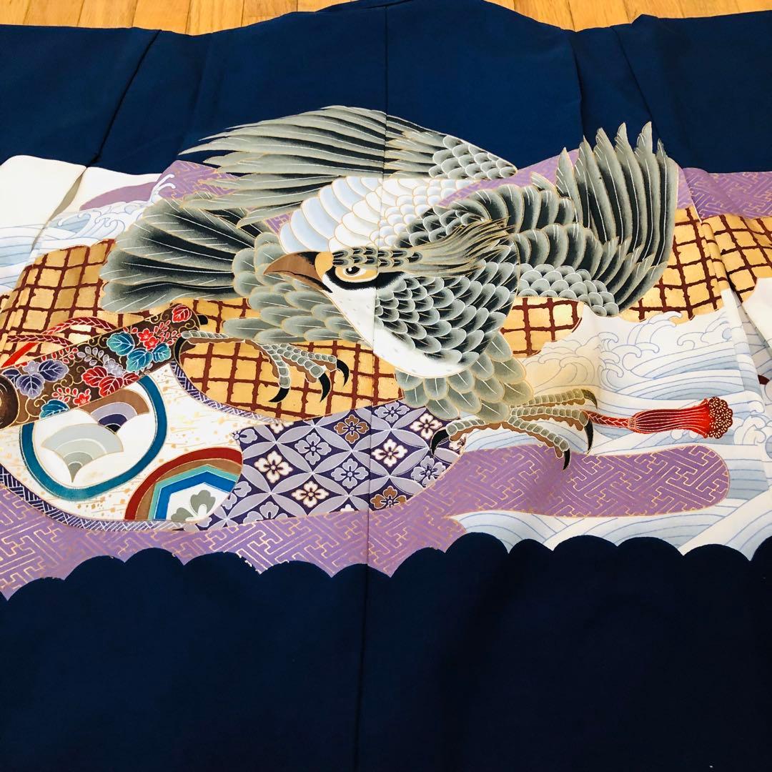 七五三５歳完全フルセット‼️豪華青系鷹金彩煌びやか⭐︎豪華金蘭刺繍袴銘品