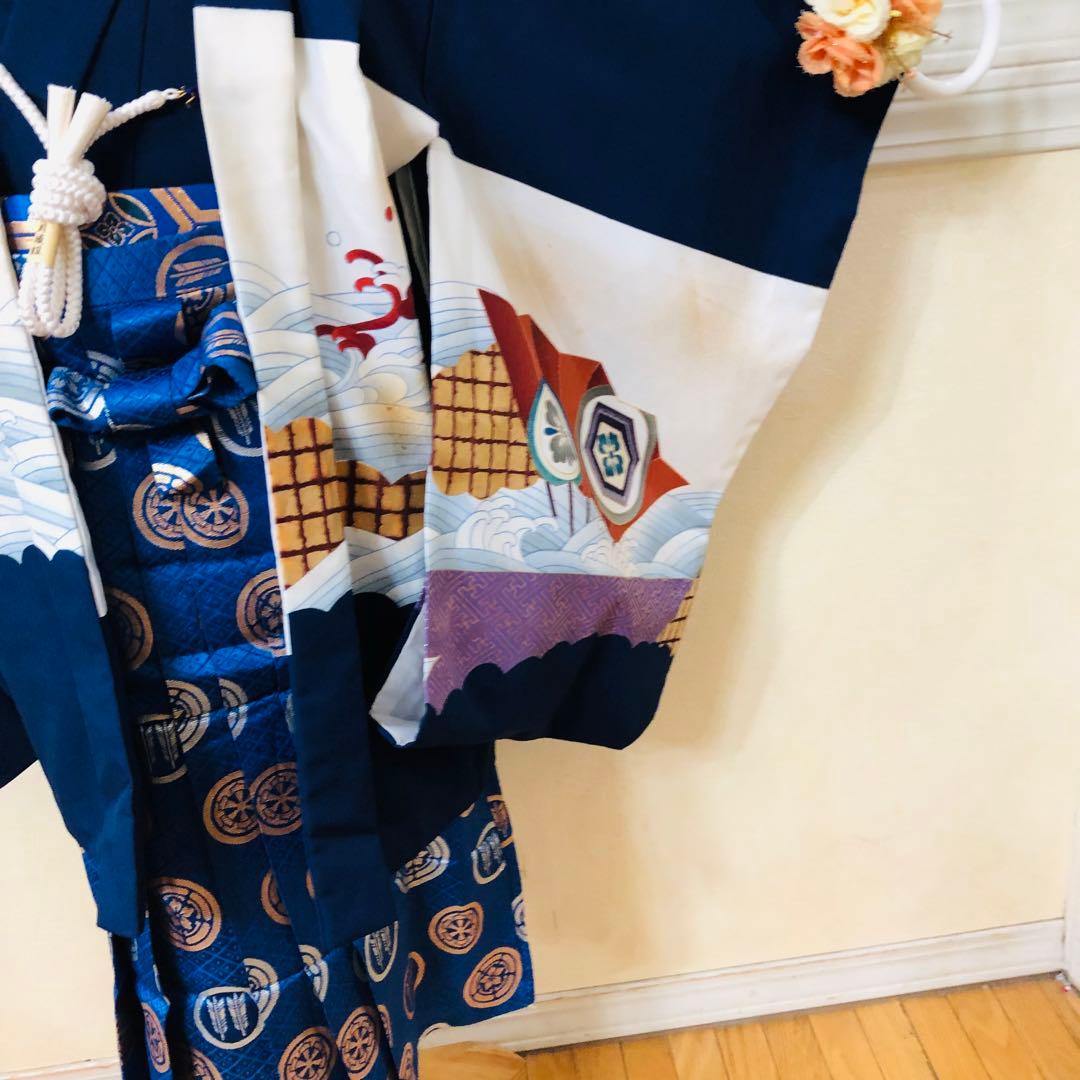 七五三５歳完全フルセット‼️豪華青系鷹金彩煌びやか⭐︎豪華金蘭刺繍袴銘品