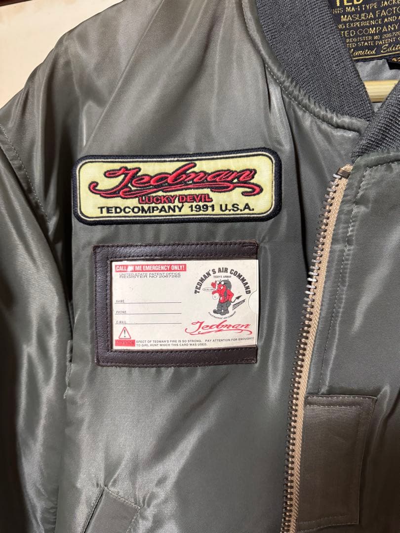 テッドマンオリーブMA-1 フライトジャケット パッチ付きサイズ42
