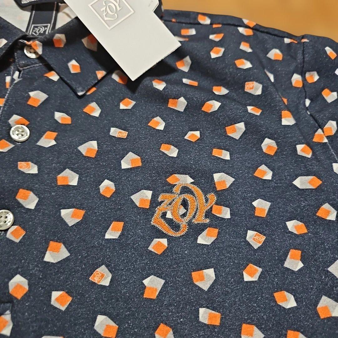 ZOY 　最新　秋　冬　ネイビー パターン柄 長袖ポロシャツ