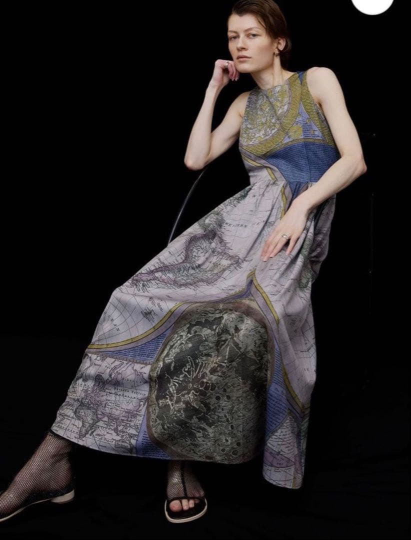 CARTOGRAPHIC PATTERN DRESS ブルーM