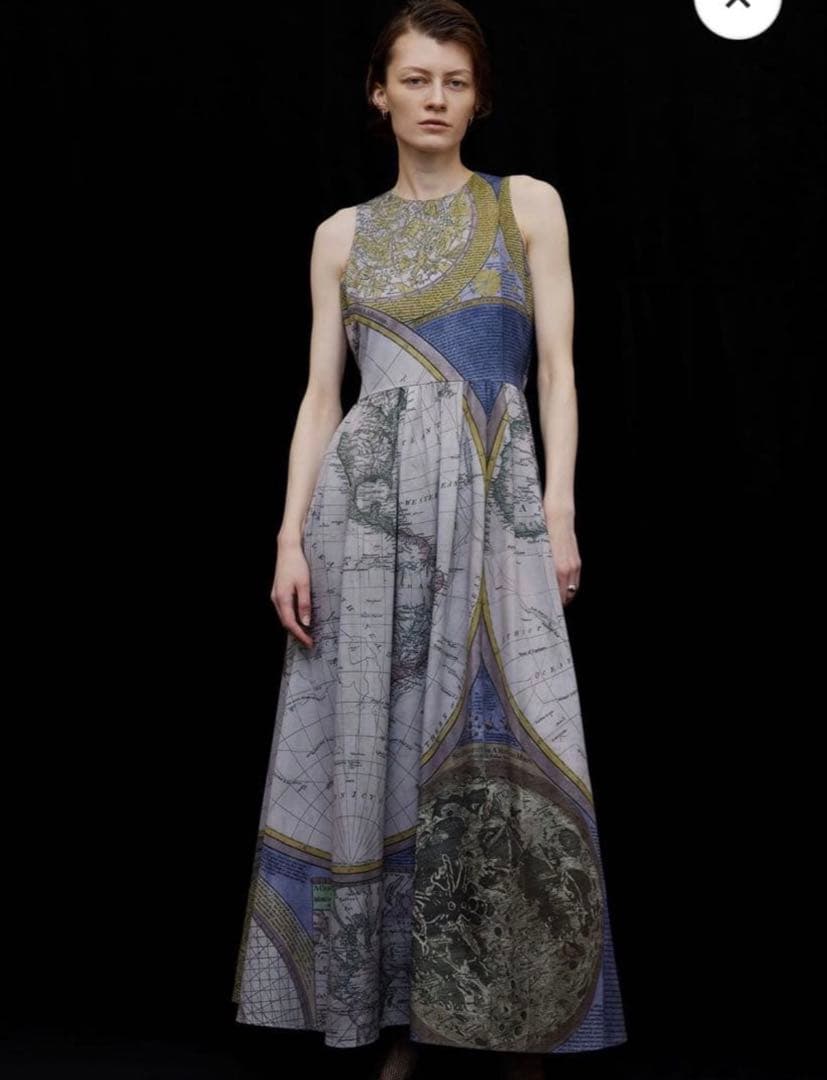 CARTOGRAPHIC PATTERN DRESS ブルーM