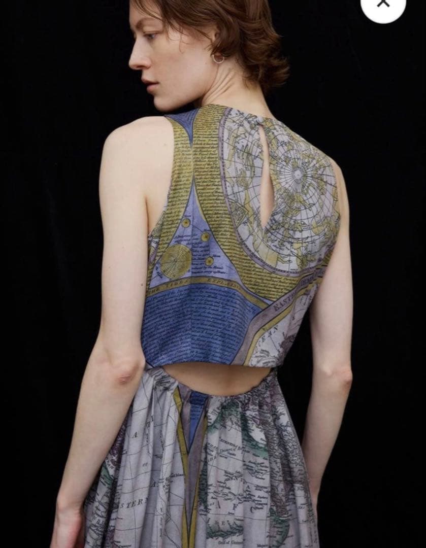 CARTOGRAPHIC PATTERN DRESS ブルーM