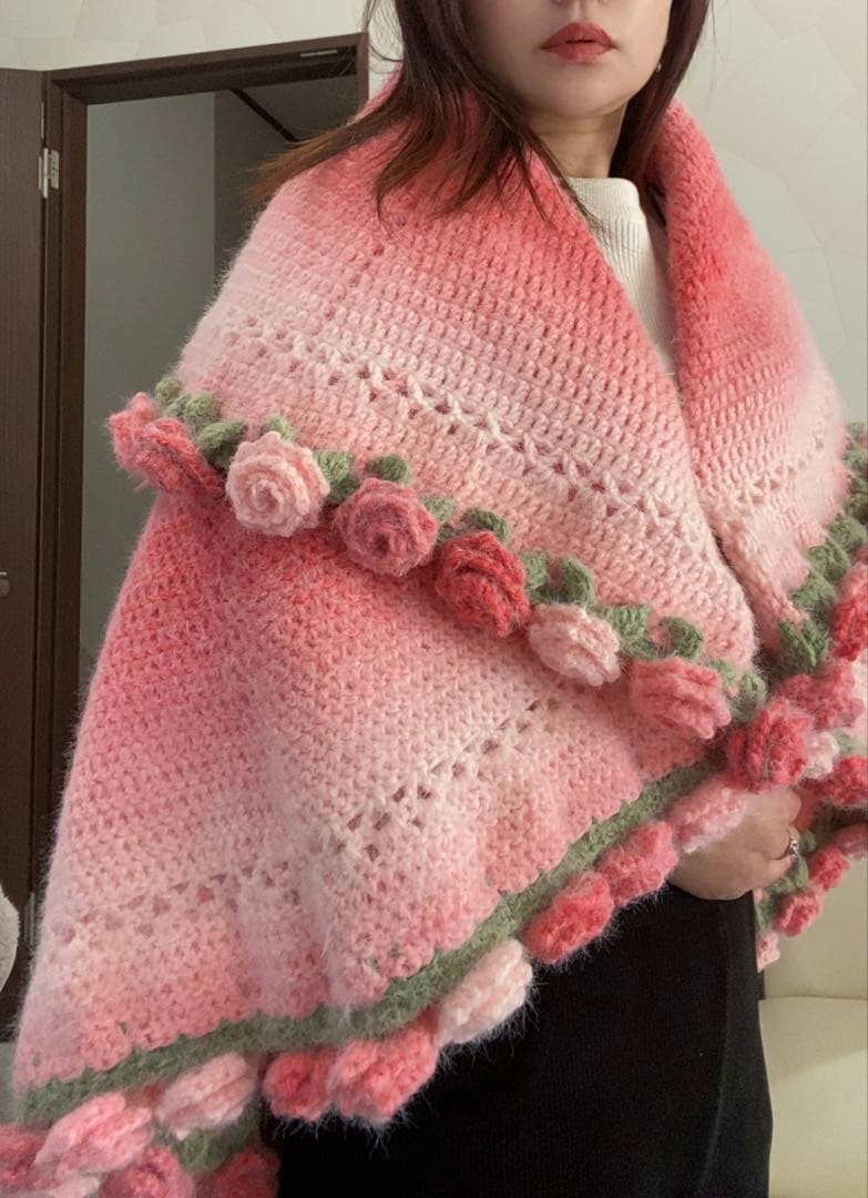 バラの花束ブランケット直径110cm，66本の大きな花ストール