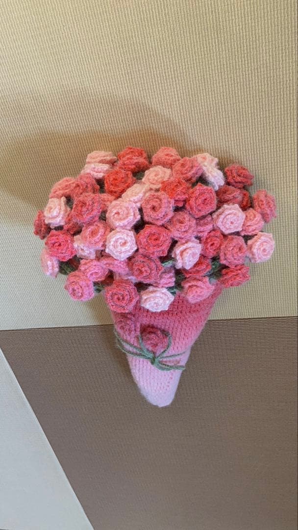 バラの花束ブランケット直径110cm，66本の大きな花ストール