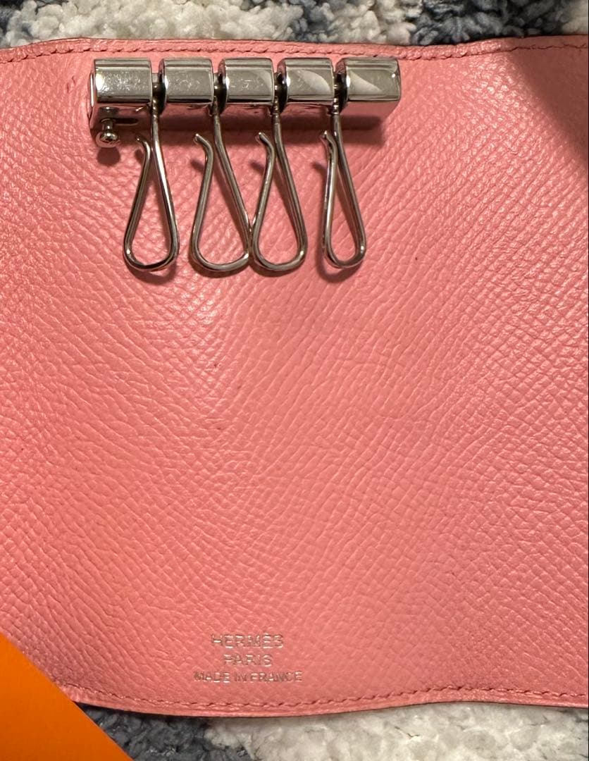 《HERMES 》ベアン４連キーケース ローズコンフェッティ　シルバー金具
