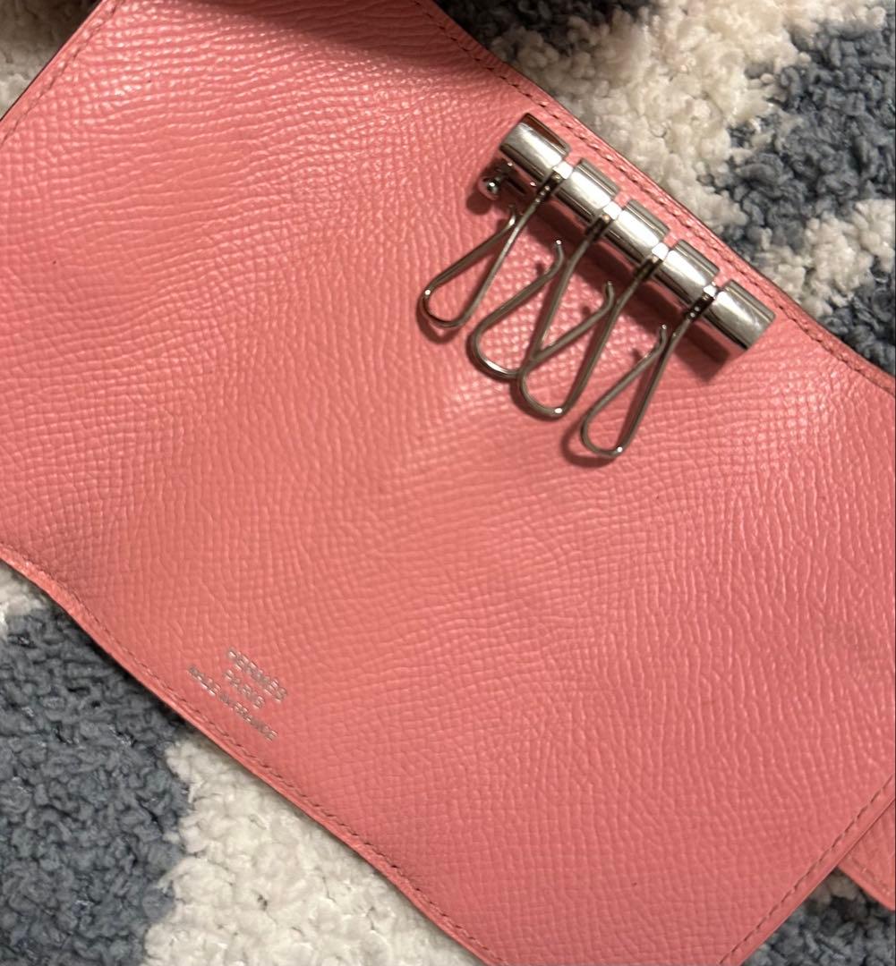 《HERMES 》ベアン４連キーケース ローズコンフェッティ　シルバー金具