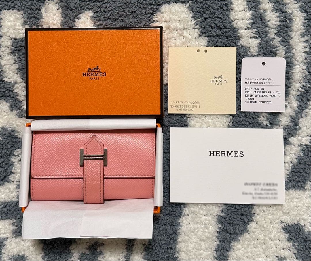 《HERMES 》ベアン４連キーケース ローズコンフェッティ　シルバー金具