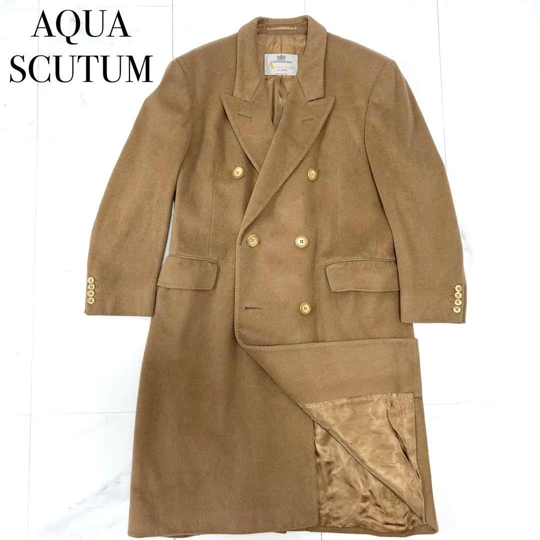 着丈110cm アクアスキュータム カシミヤ100 ダブル チェスターコート