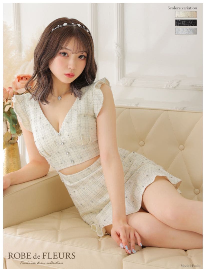 ROBE de FLEURS ウエストカットｘラメツイード　ミニキャバドレス