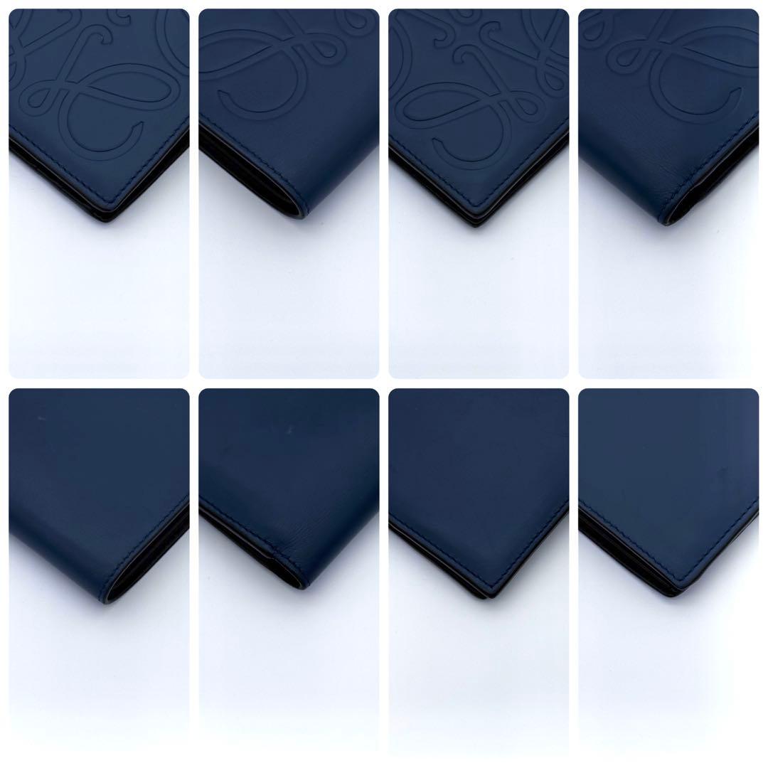 ロエベ 折財布 お札入れ アナグラム 型押し ネイビー ブラック2524