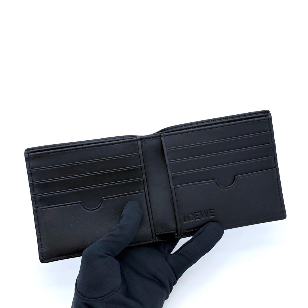 ロエベ 折財布 お札入れ アナグラム 型押し ネイビー ブラック2524