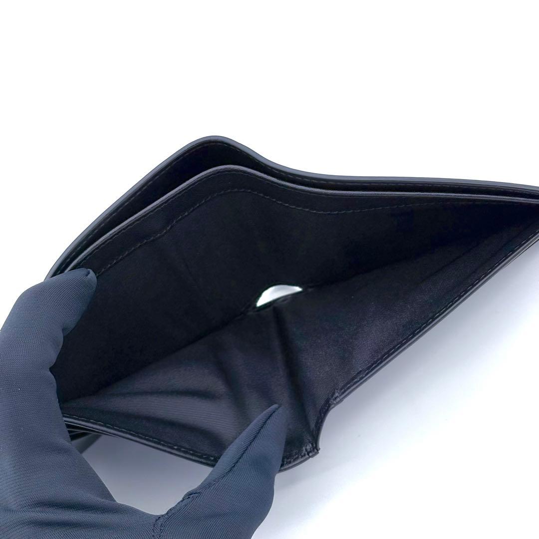 ロエベ 折財布 お札入れ アナグラム 型押し ネイビー ブラック2524