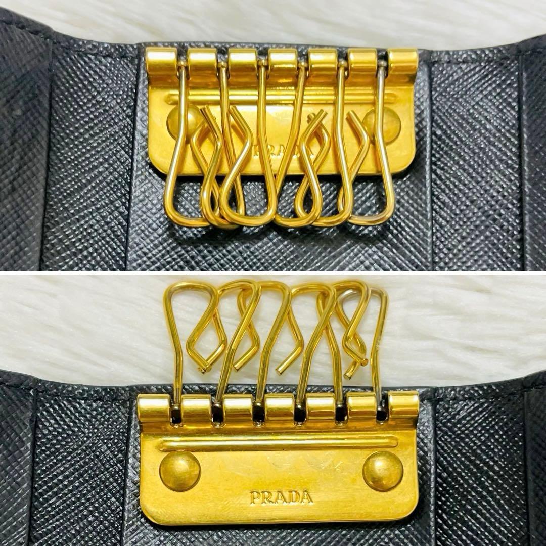 極美✨PRADA キーケース 6連 サフィアーノレザー ブラック