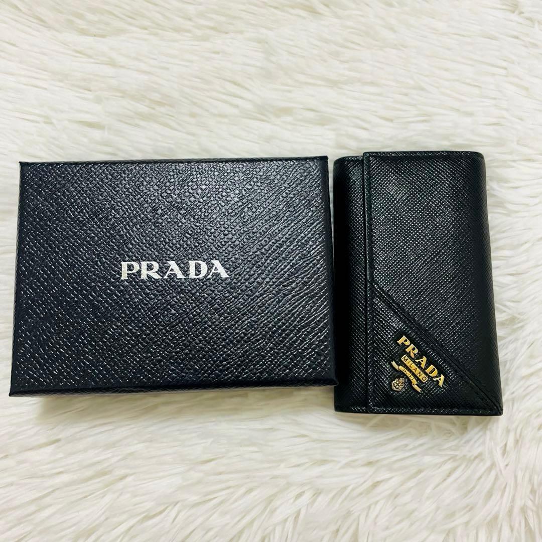 極美✨PRADA キーケース 6連 サフィアーノレザー ブラック