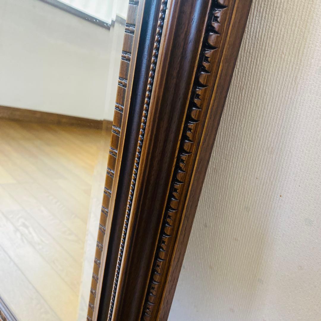 イタリア製　ミラー　姿見　ウォールミラー　木製フレーム　八角　面取り　特大サイズ
