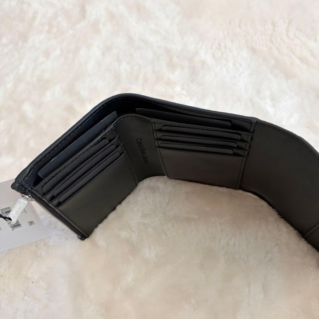 海外限定✨タグ付き未使用 カルバンクライン CKメタルロゴ 三つ折り財布 シボ調