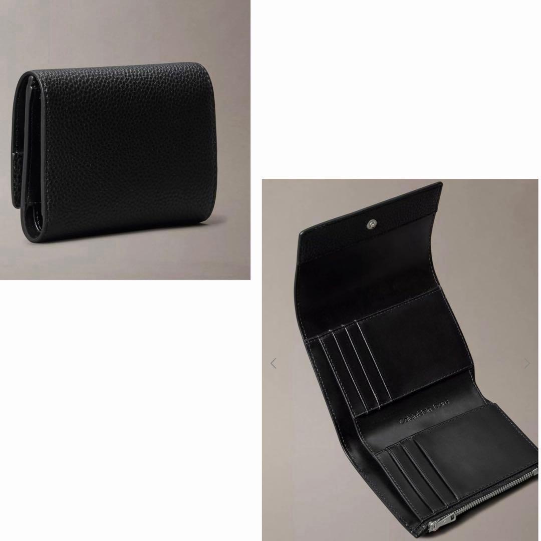 海外限定✨タグ付き未使用 カルバンクライン CKメタルロゴ 三つ折り財布 シボ調