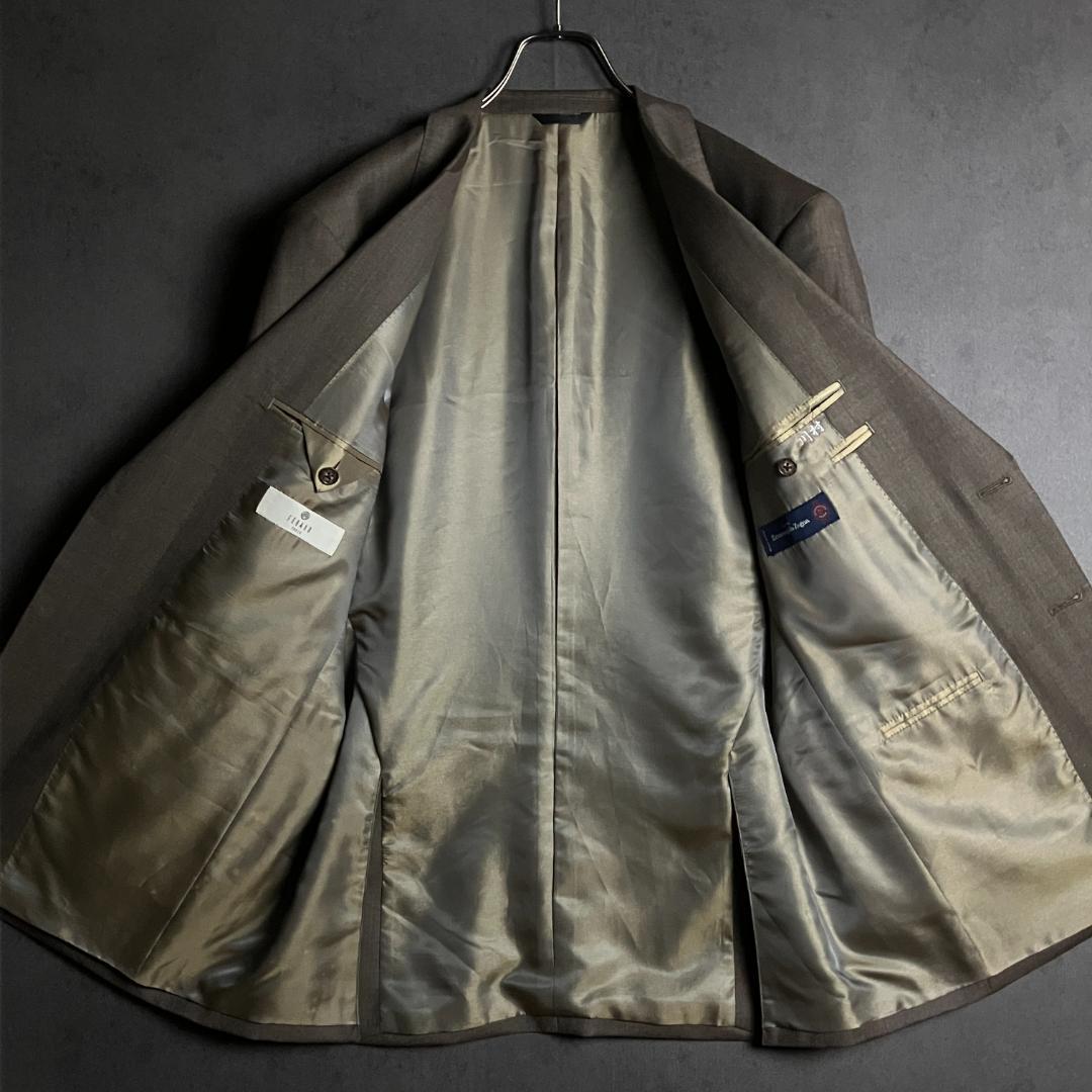 ゼニア生地 未使用級 上質ウール ブラウン スーツ L