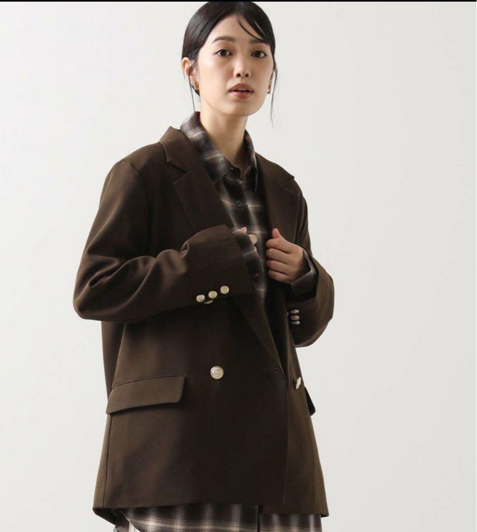 グレディブリリアン 未使用に近いブラウン ツイルテーラードダブルジャケットM38