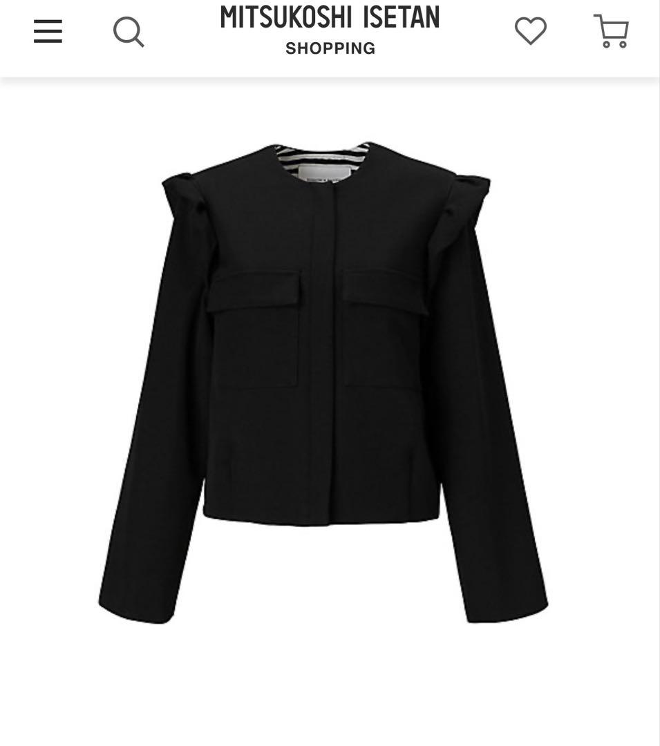 ボーダーズアットバルコニーノーカラージャケット フリル付き