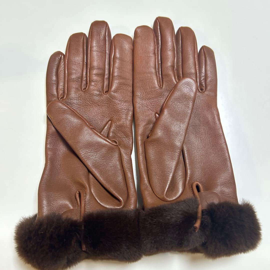HERMES エルメス　ミンクファー付きグローブ　ケリー 茶　7