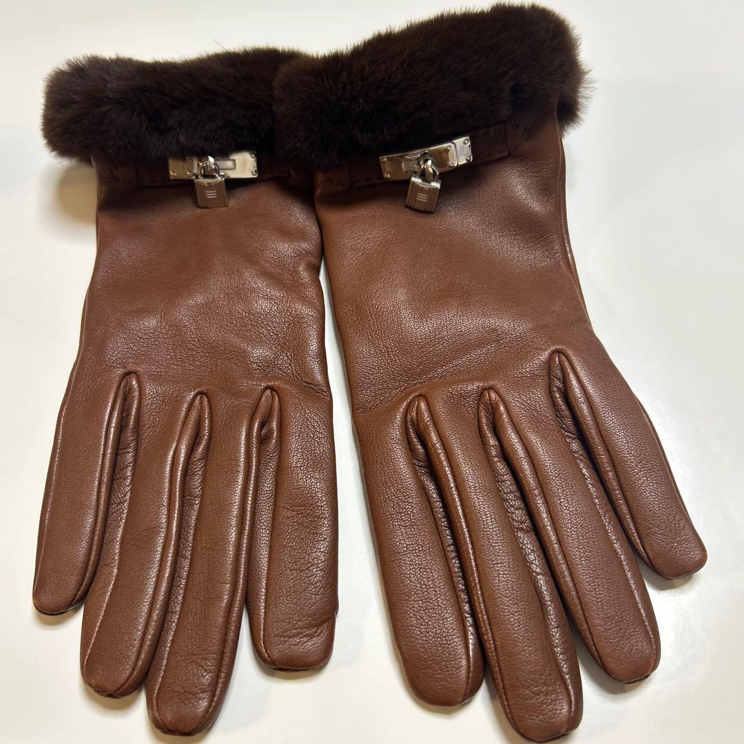 HERMES エルメス　ミンクファー付きグローブ　ケリー 茶　7