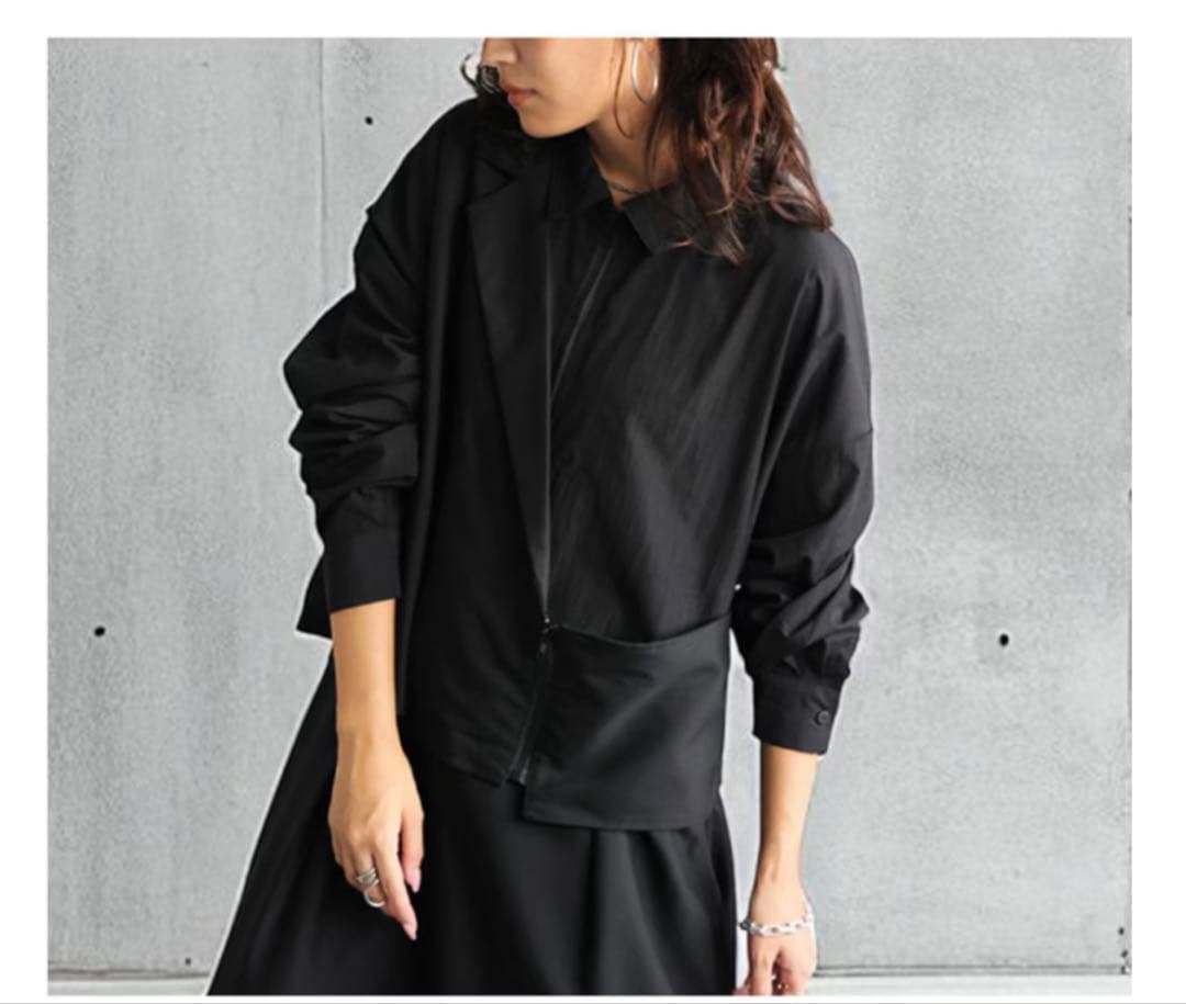 KYO アンティカ　レイヤードデザイン　オールインワン　重ね着風　ブラック