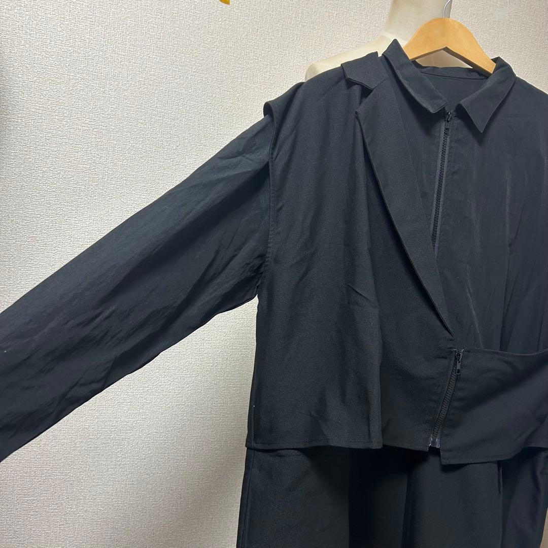 KYO アンティカ　レイヤードデザイン　オールインワン　重ね着風　ブラック