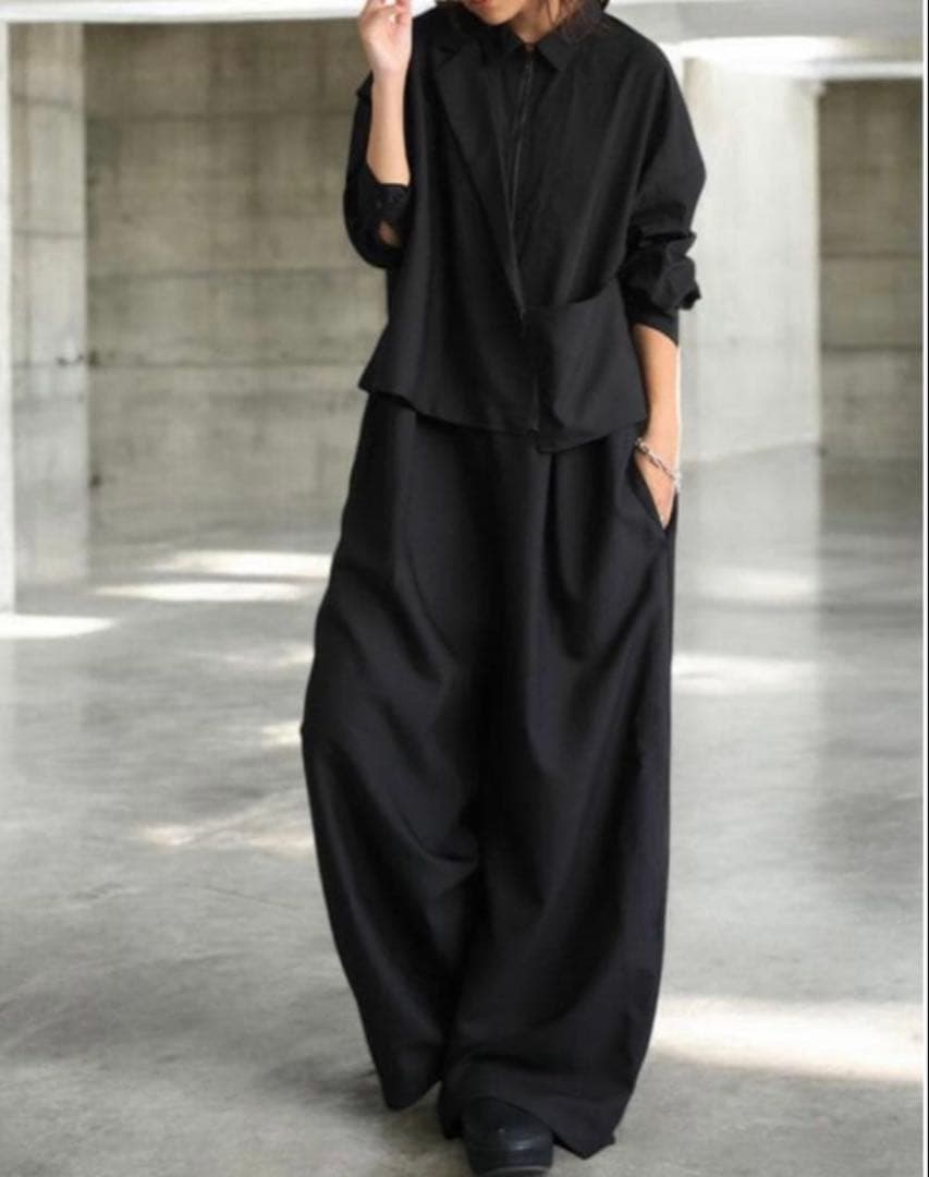 KYO アンティカ　レイヤードデザイン　オールインワン　重ね着風　ブラック