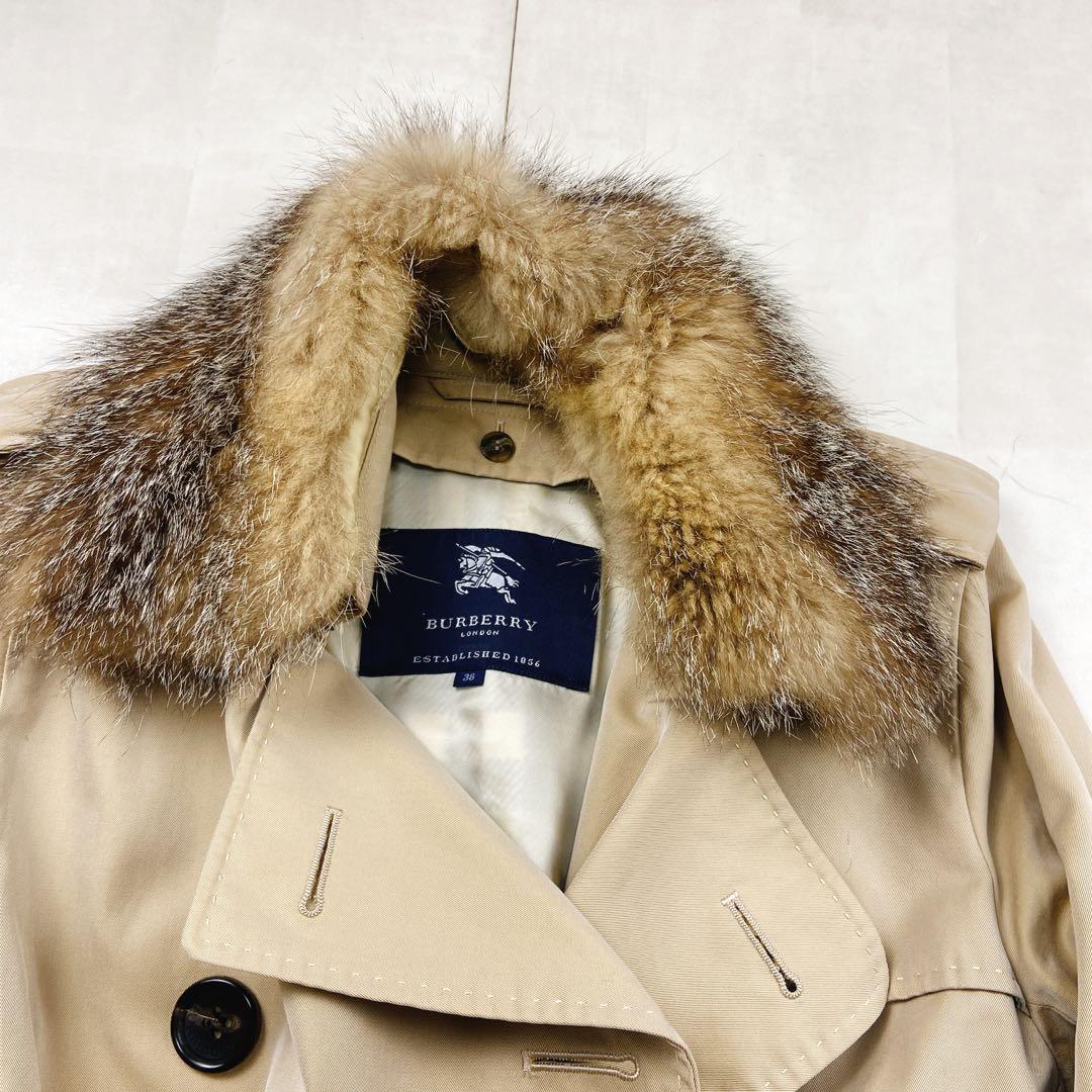 美品 貴重4way 襟裏メガチェック バーバリーロンドン フォックスファー