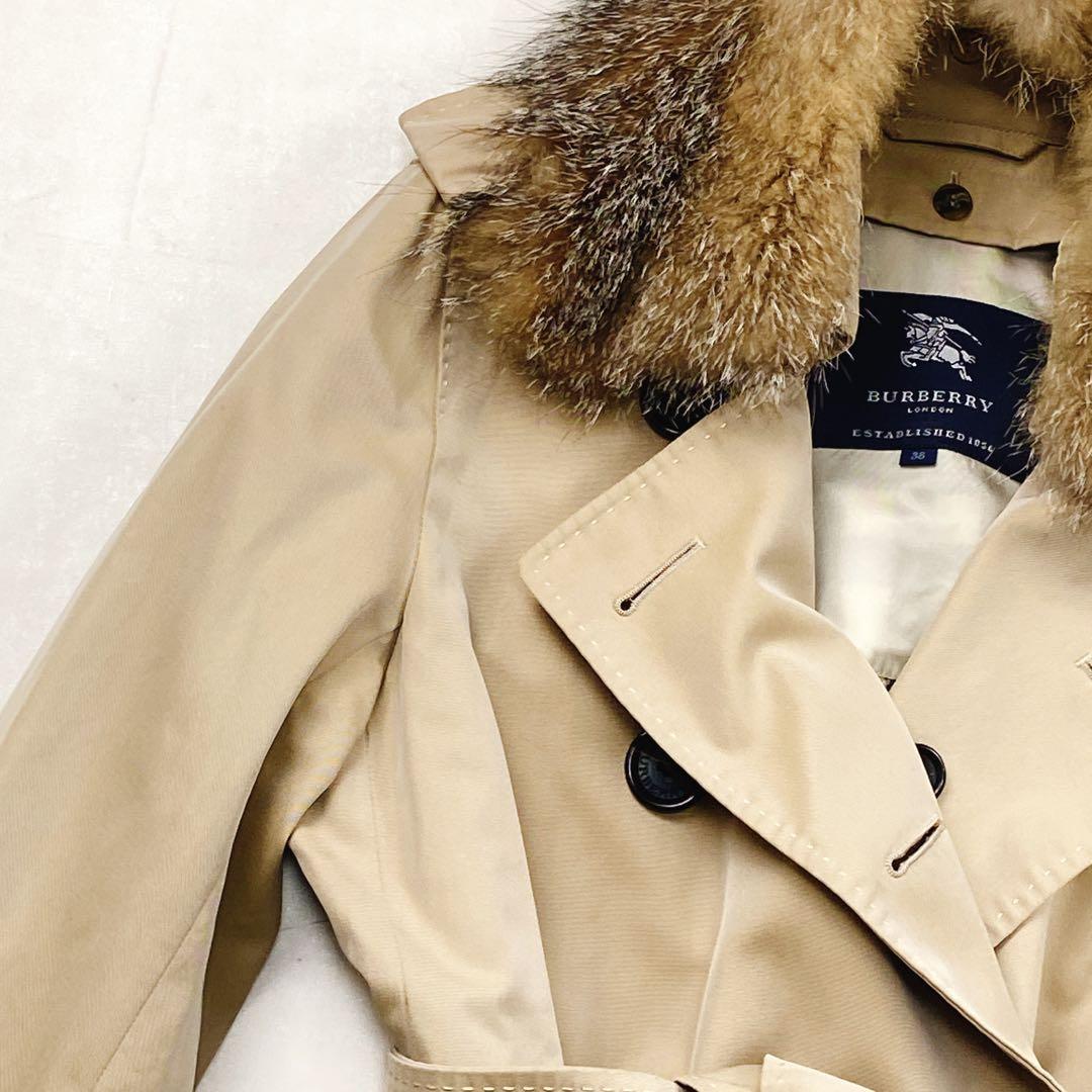 美品 貴重4way 襟裏メガチェック バーバリーロンドン フォックスファー