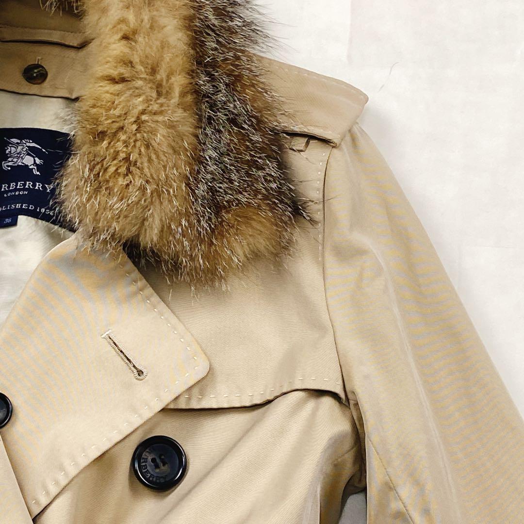 美品 貴重4way 襟裏メガチェック バーバリーロンドン フォックスファー