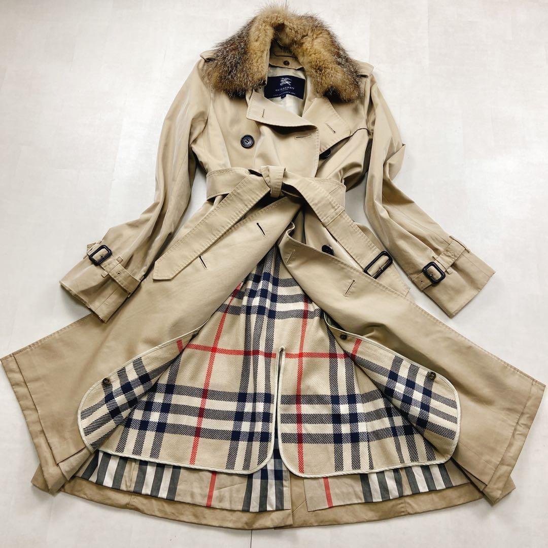 美品 貴重4way 襟裏メガチェック バーバリーロンドン フォックスファー