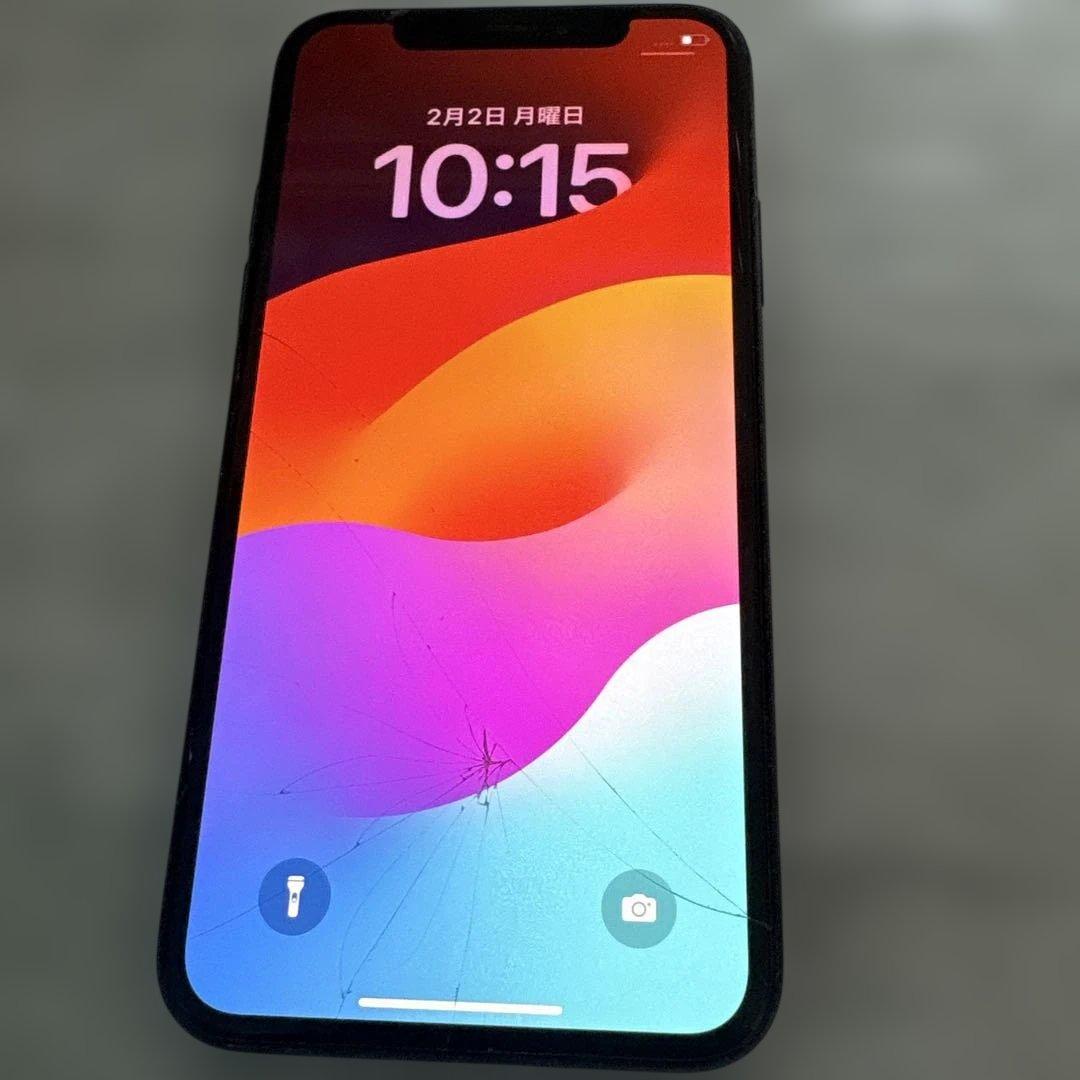 iPhone XS 64GB ブラック／画面前後割れ／動作確認済み／ジャンク