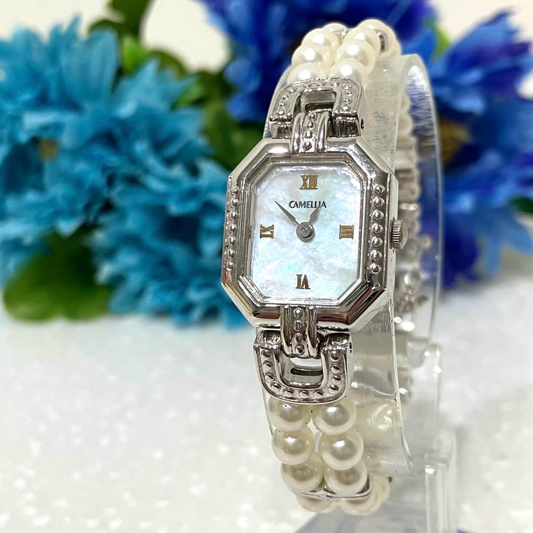 【美品】CAMELIA カメリア　パールウォッチ　シェル文字盤　八角形ケース