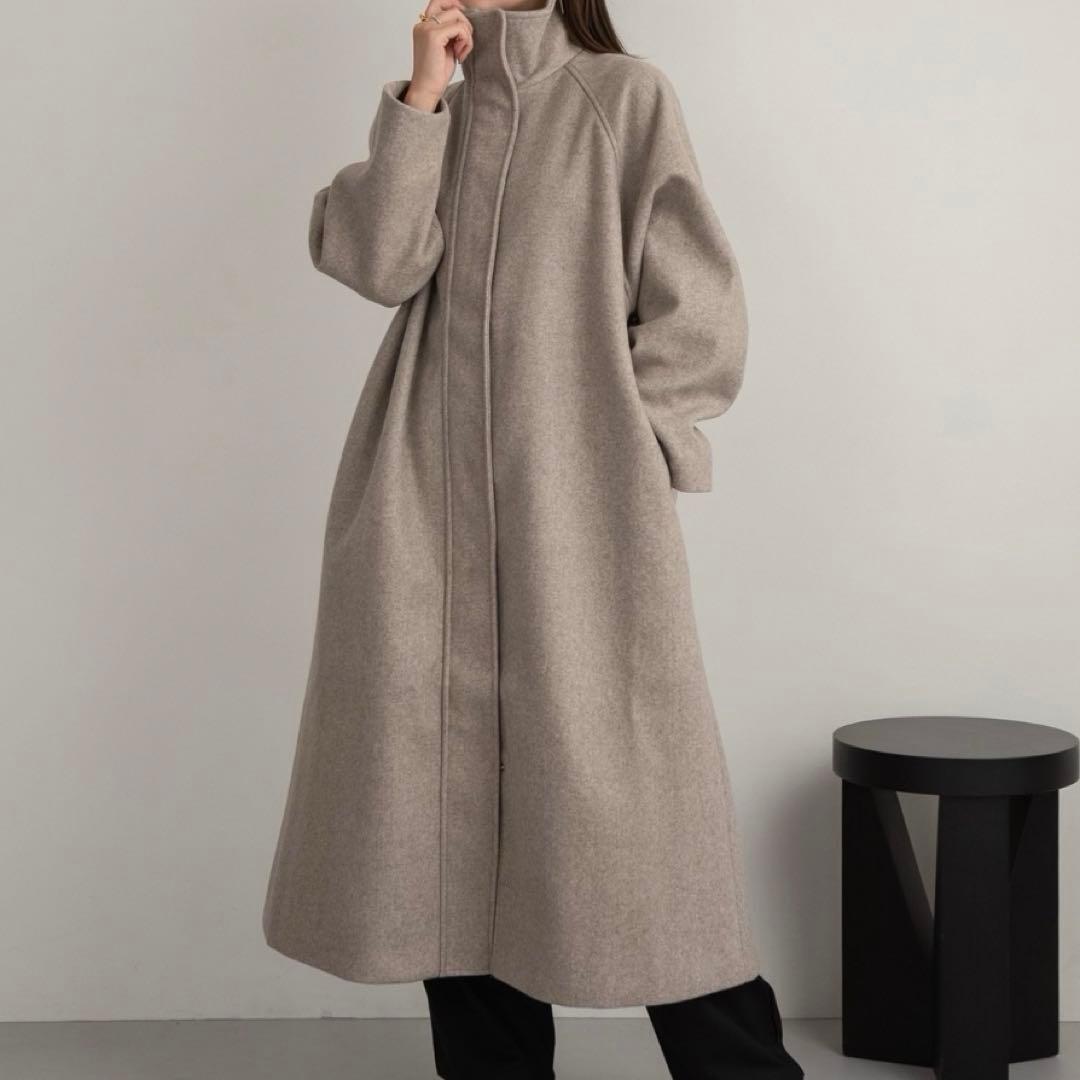 ジャケット・アウター Amiur stand neck long coat(moca)