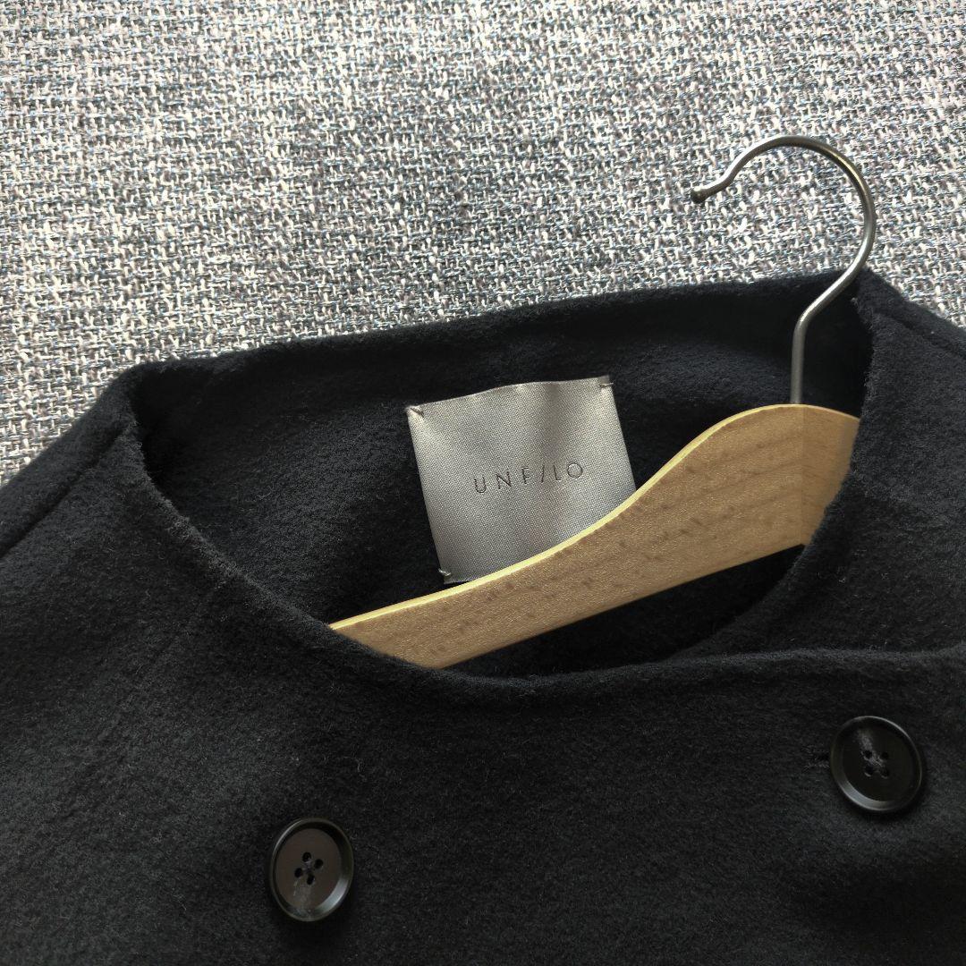 アンフィーロ　ゆったり　ウール混リバー　ショートコート　ウール　ブラック