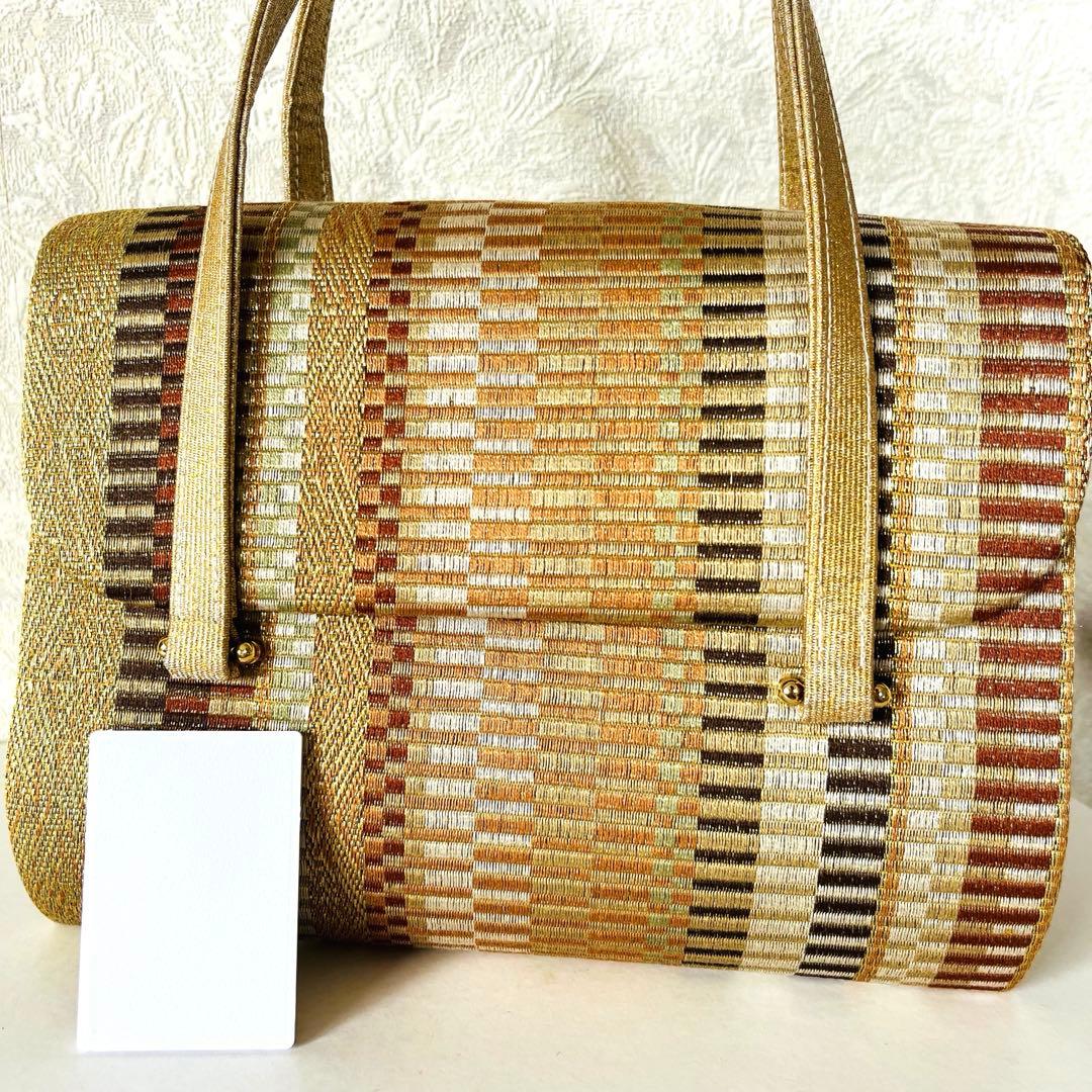 【極美品✨レア】利休バッグ　和装用バッグ　着物バッグ　織物　総柄　大容量