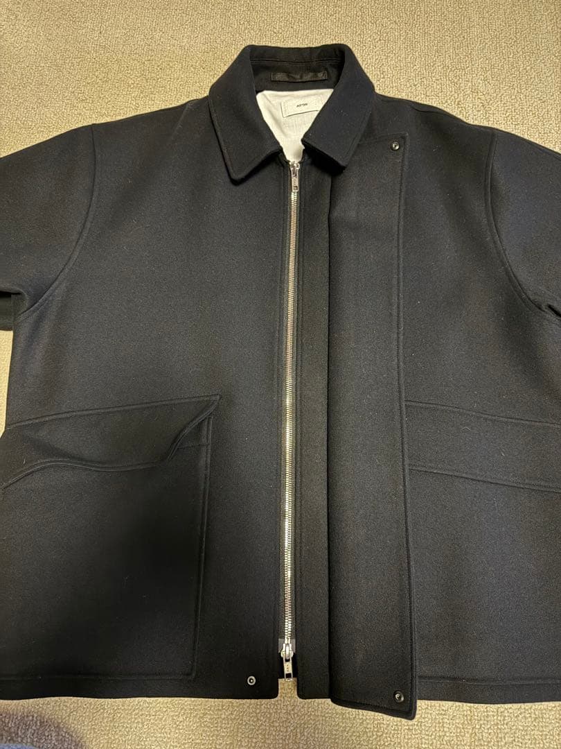 美品ATONエイトンウールサキソニーコートジャケット01黒
