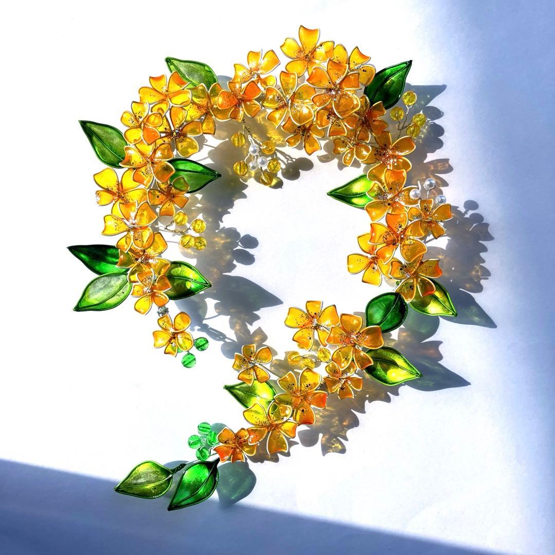 一点物　春　フラワーボタニカルリース　ワイヤークラフト　ディップアート　壁飾り