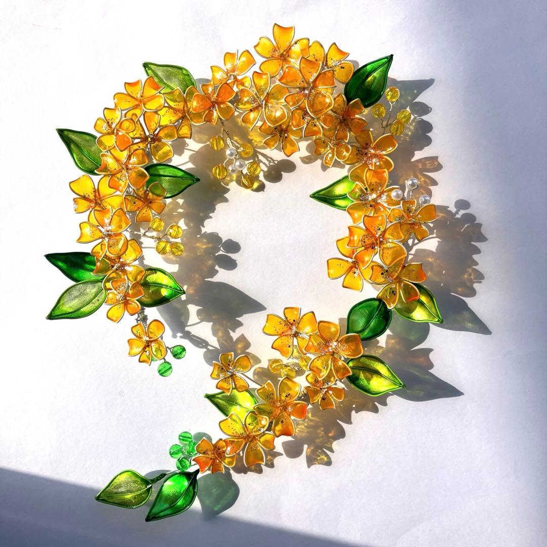 一点物　春　フラワーボタニカルリース　ワイヤークラフト　ディップアート　壁飾り