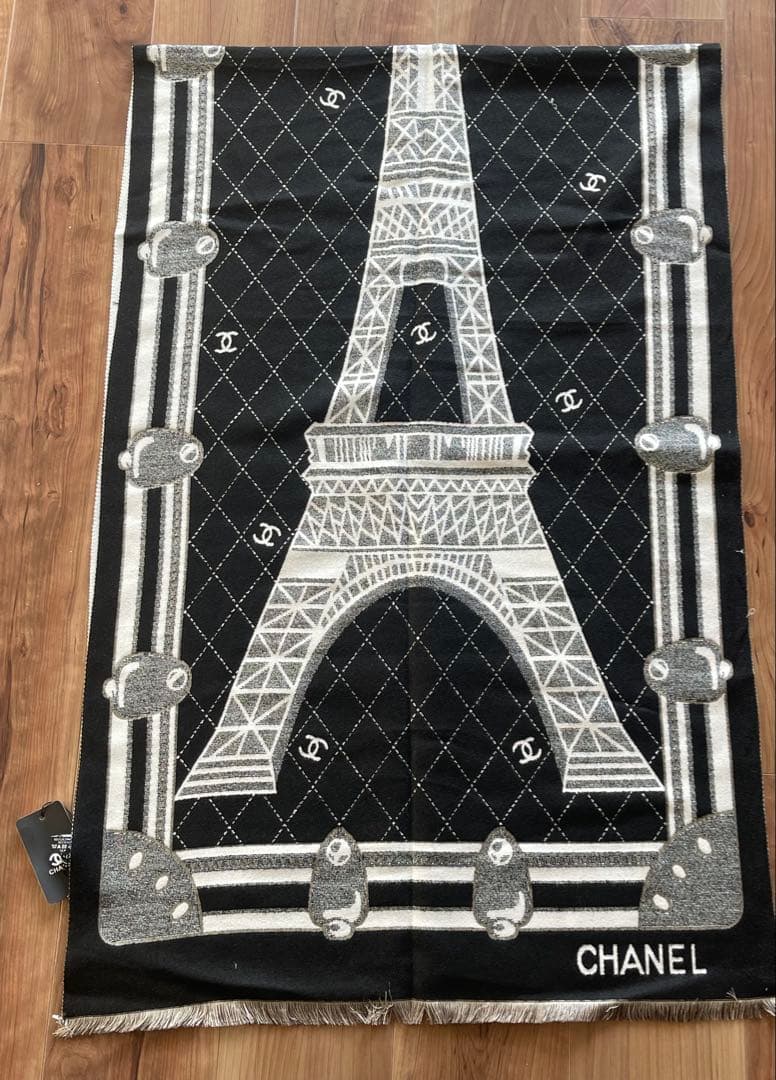 未使用 CHANEL エッフェル塔 ノベルティ マフラー ストール ブラック