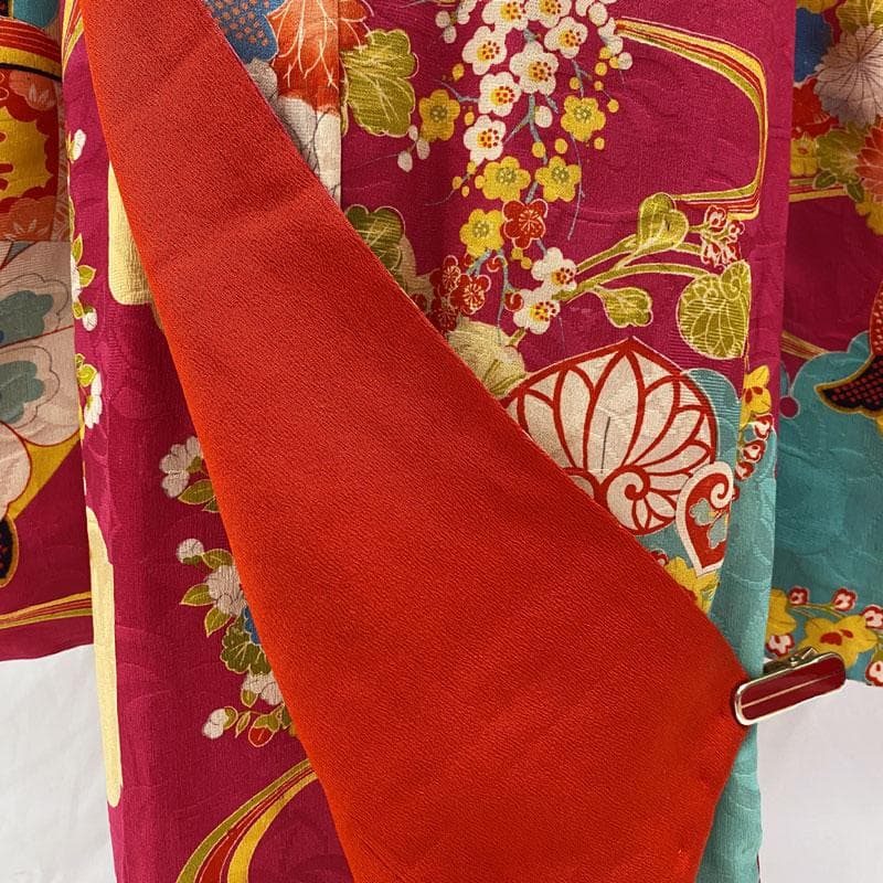 510ag25◎七五三 七歳 女児 アンティーク着物&袋帯&長襦袢 総柄◎