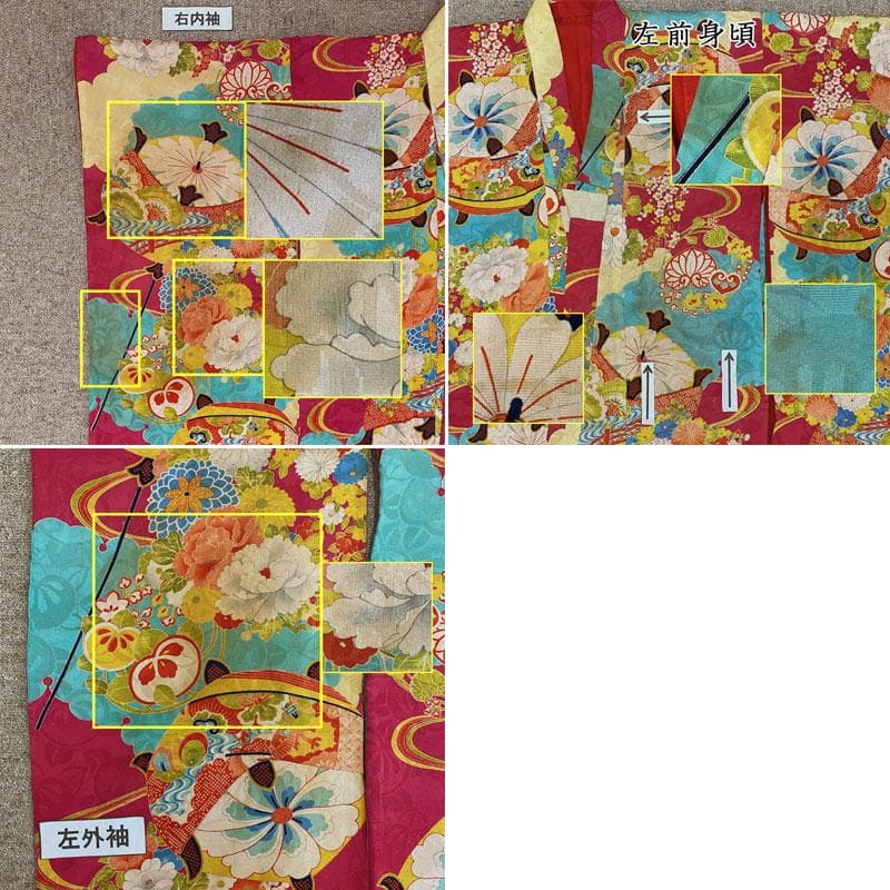 510ag25◎七五三 七歳 女児 アンティーク着物&袋帯&長襦袢 総柄◎