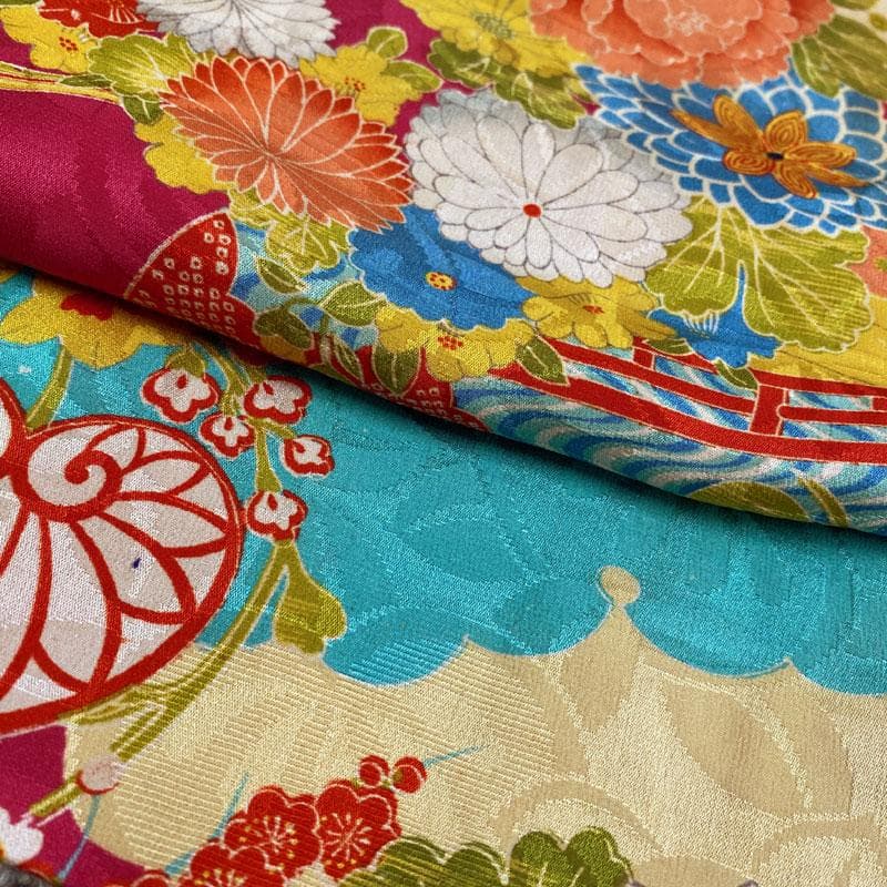 510ag25◎七五三 七歳 女児 アンティーク着物&袋帯&長襦袢 総柄◎