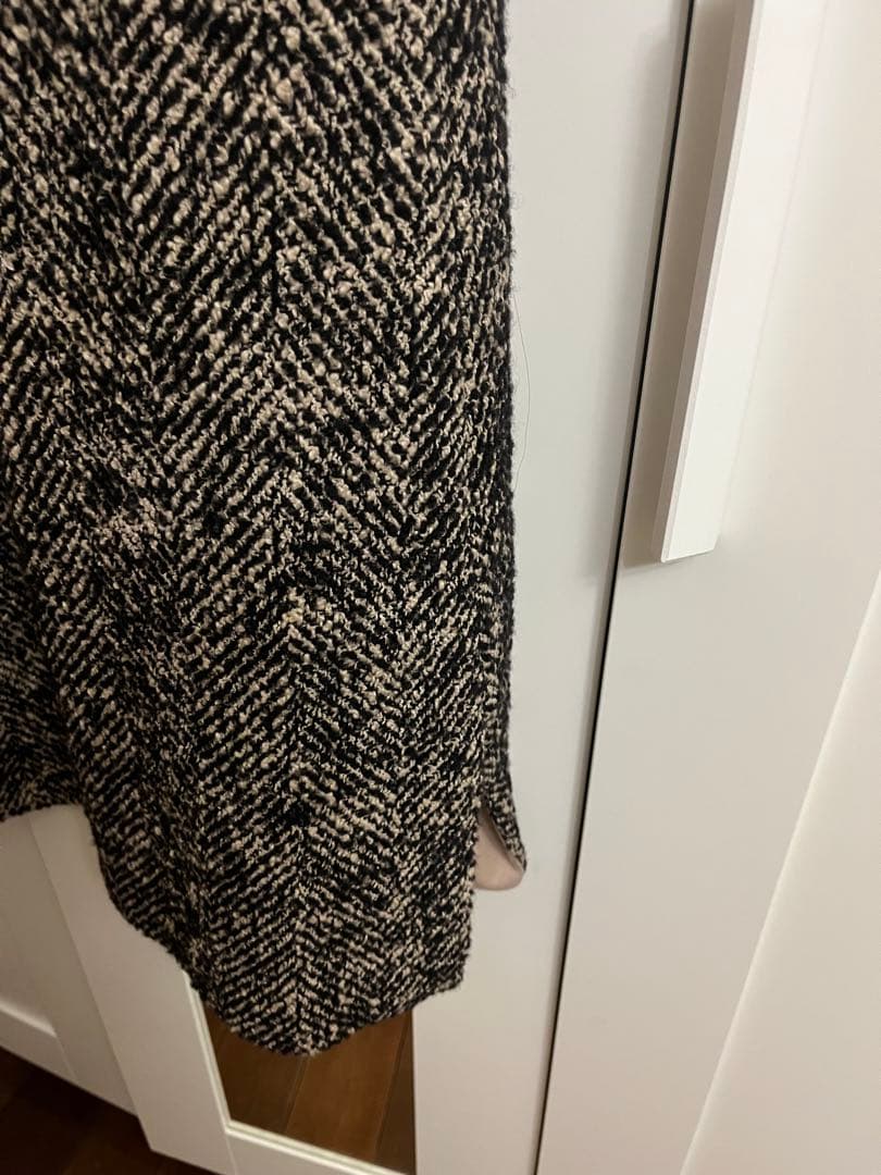 ツイード Vネック ノースリーブ ワンピース